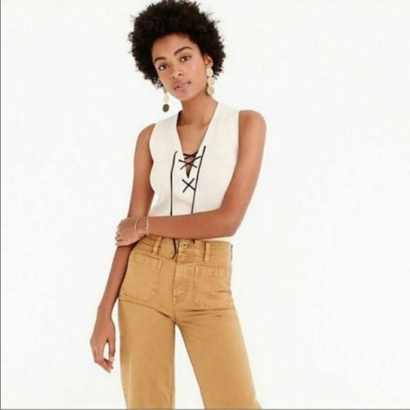 J.Crew ribbed cream lace-up sleeveless top small - Picture 1 of 3